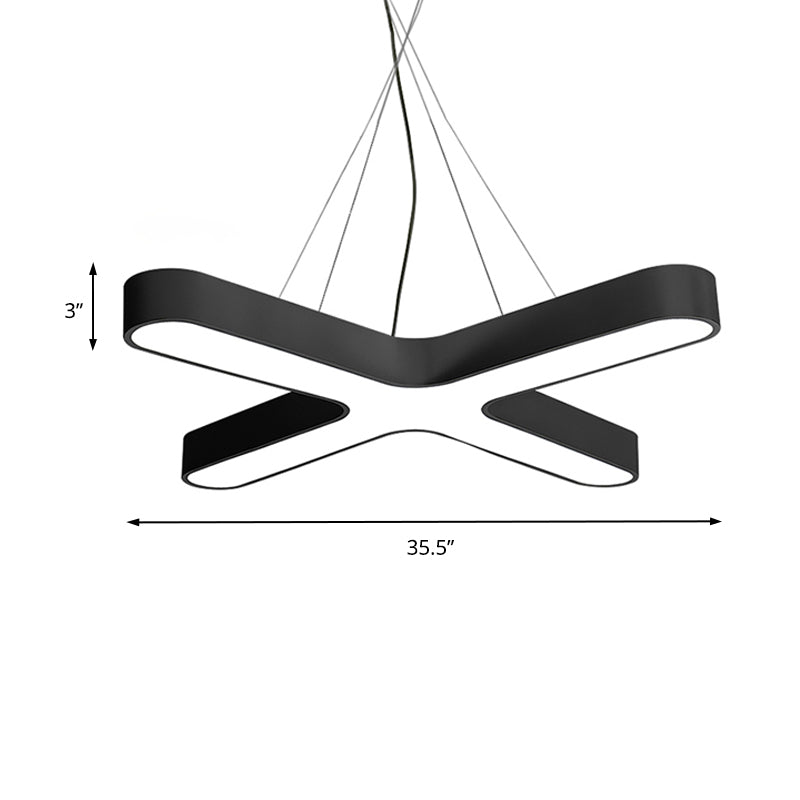 Lampe suspendue moderne en forme de croix blanche/noire/dorée - Lampe suspendue LED de 23,5"/35,5" de large avec diffuseur opalin pour bureau