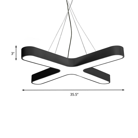 Modern White/Black/Gold Cross Hanging Lamp - 23.5"/35.5" Wide LED Pendant Light with Opaline Diffuser for Office