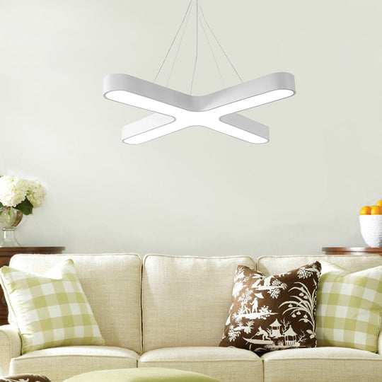 Modern White/Black/Gold Cross Hanging Lamp - 23.5"/35.5" Wide LED Pendant Light with Opaline Diffuser for Office