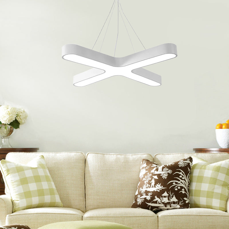 Modern White/Black/Gold Cross Hanging Lamp - 23.5/35.5 Wide Led Metal Ceiling Pendant Light With