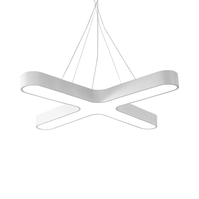 Modern White/Black/Gold Cross Hanging Lamp - 23.5"/35.5" Wide LED Pendant Light with Opaline Diffuser for Office