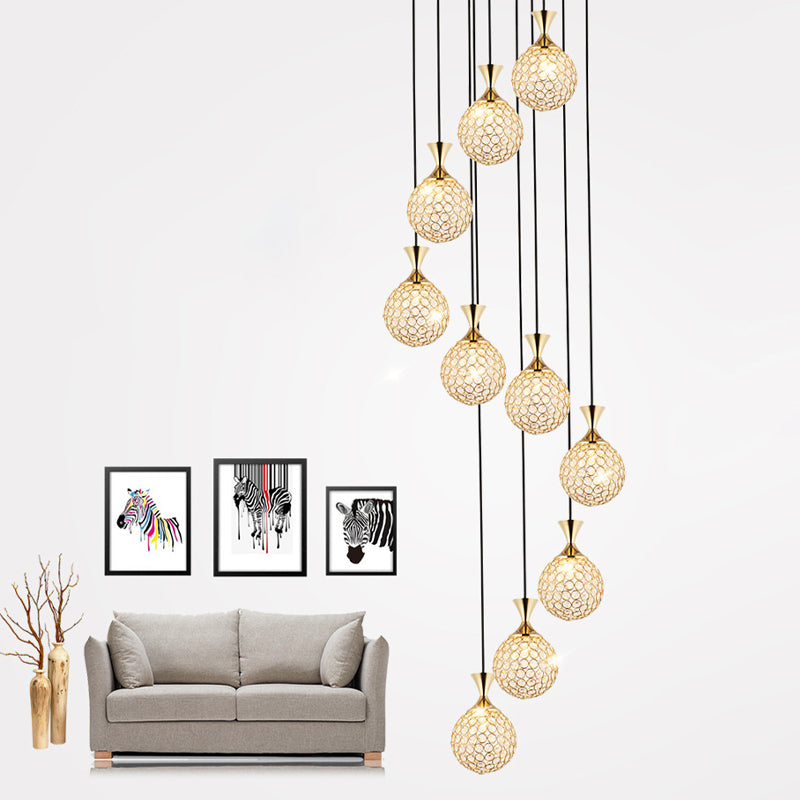 Modern Crystal Ball Pendant Light: Spiral Cluster Design 10-Light Hanging Fixture