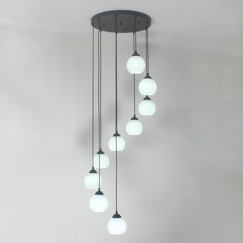 Black Milky Glass Spiral Multi Pendant Ceiling Light For Stairs