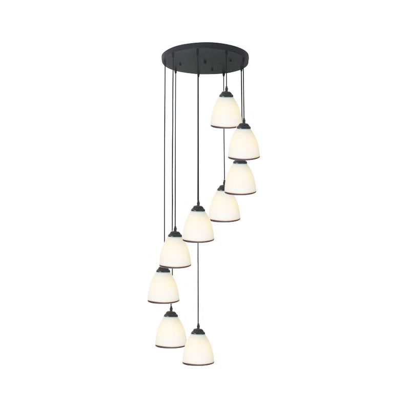 Suspension Dome Swirl Cluster en noir - Luminaire suspendu contemporain en verre opale