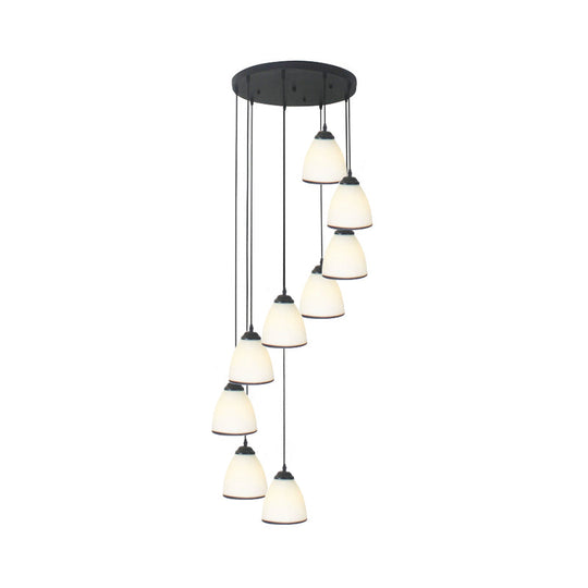 Suspension Dome Swirl Cluster en noir - Luminaire suspendu contemporain en verre opale
