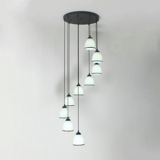 Suspension Dome Swirl Cluster en noir - Luminaire suspendu contemporain en verre opale