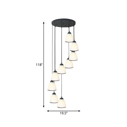 Suspension Dome Swirl Cluster en noir - Luminaire suspendu contemporain en verre opale