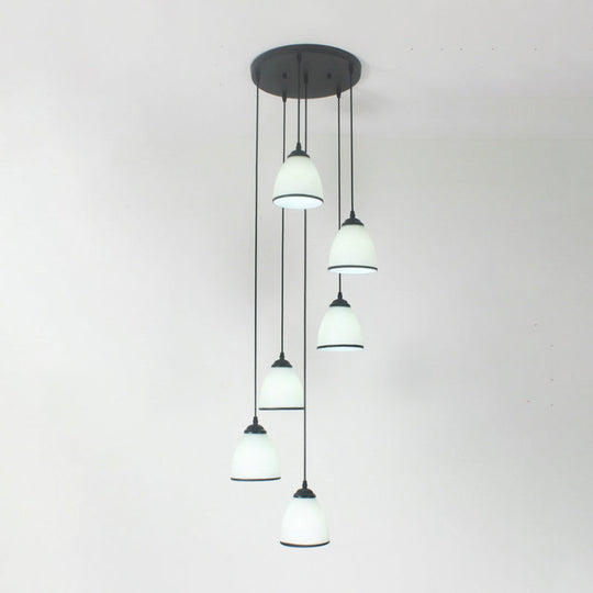 Contemporary Dome Stairs Swirl Pendant Light In Black With Opal Glass Accent Stylish Hanging