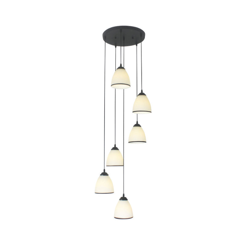 Contemporary Dome Stairs Swirl Pendant Light In Black With Opal Glass Accent Stylish Hanging