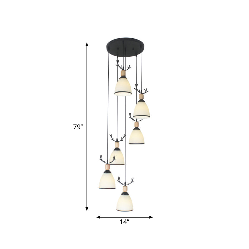 Suspension Dome Swirl Cluster en noir - Luminaire suspendu contemporain en verre opale