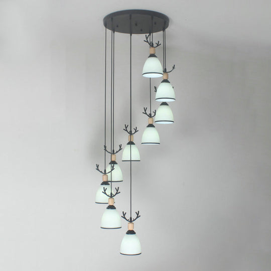 Suspension Dome Swirl Cluster en noir - Luminaire suspendu contemporain en verre opale