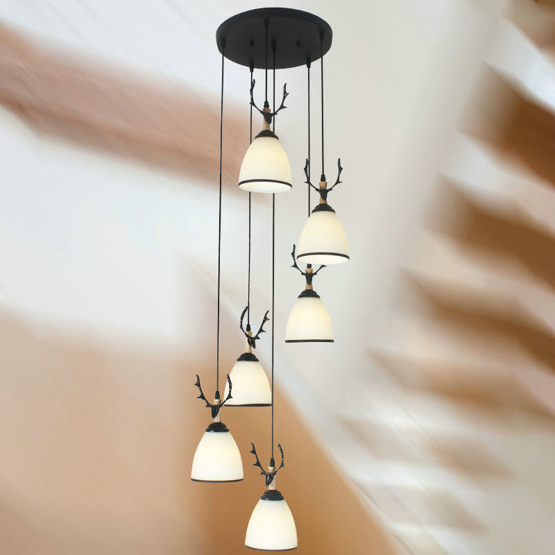 Suspension Dome Swirl Cluster en noir - Luminaire suspendu contemporain en verre opale