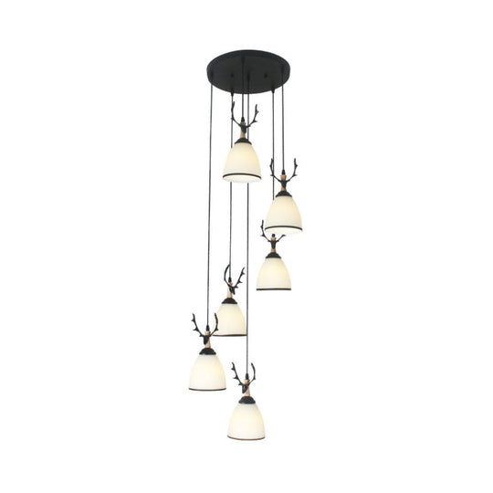 Suspension Dome Swirl Cluster en noir - Luminaire suspendu contemporain en verre opale