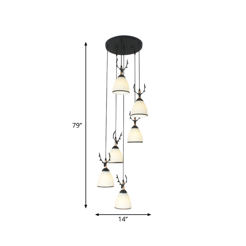 Suspension Dome Swirl Cluster en noir - Luminaire suspendu contemporain en verre opale