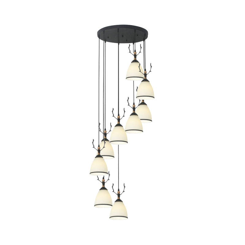 Suspension Dome Swirl Cluster en noir - Luminaire suspendu contemporain en verre opale
