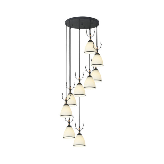 Suspension Dome Swirl Cluster en noir - Luminaire suspendu contemporain en verre opale