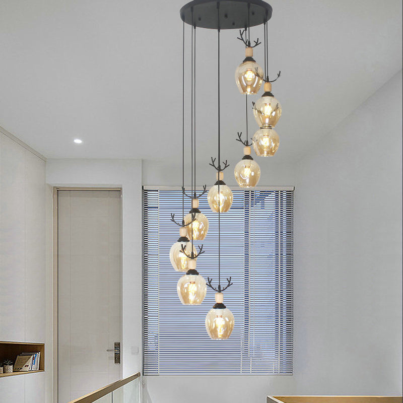 Modern Black Multi-Light Pendant Ceiling Lamp with Glass Shades