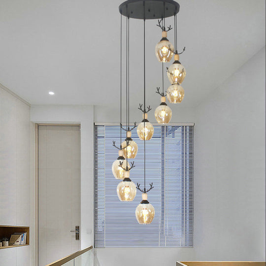 Modern Black Multi-Light Pendant Ceiling Lamp with Glass Shades