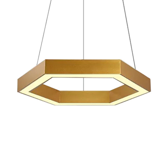 Modern Hexagon Metal Suspension Lamp - 16"/23.5"W LED Pendant Light - Gold Finish - Living Room Ceiling Hanging Fixture