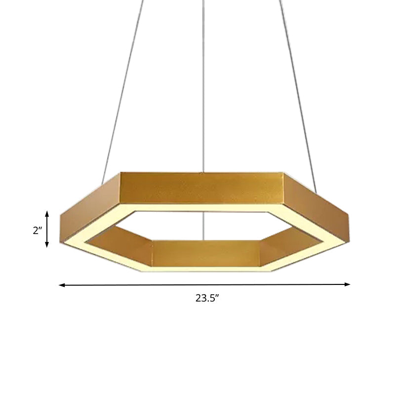 Modern Hexagon Metal Suspension Lamp - 16"/23.5"W LED Pendant Light - Gold Finish - Living Room Ceiling Hanging Fixture