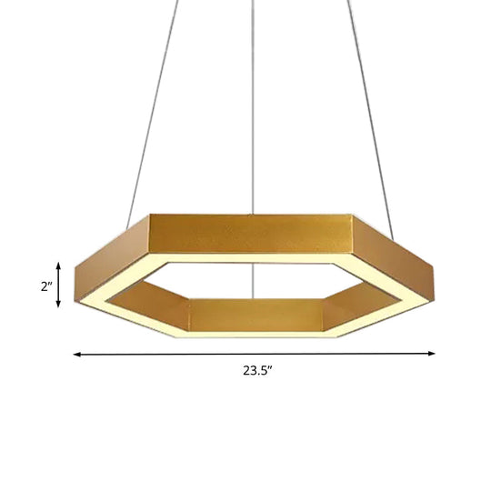 Modern Hexagon Metal Suspension Lamp - 16"/23.5"W LED Pendant Light - Gold Finish - Living Room Ceiling Hanging Fixture