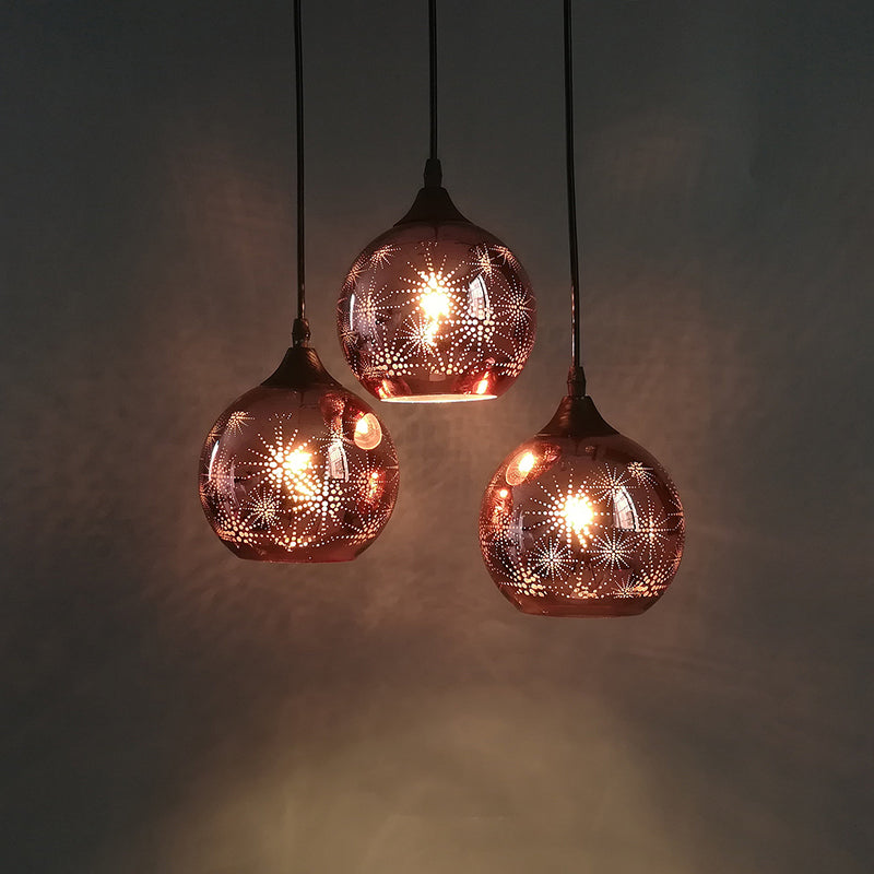 Modernist Firework Glass Globe Ceiling Light - Bronze Suspension Lighting For Corridor