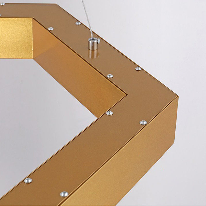 Modern Hexagon Metal Suspension Lamp - 16"/23.5"W LED Pendant Light - Gold Finish - Living Room Ceiling Hanging Fixture