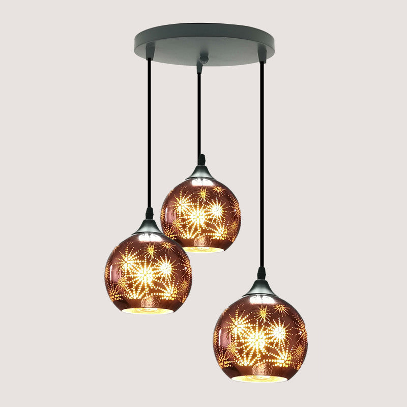 Modernist Firework Glass Globe Ceiling Light - Bronze Suspension Lighting For Corridor