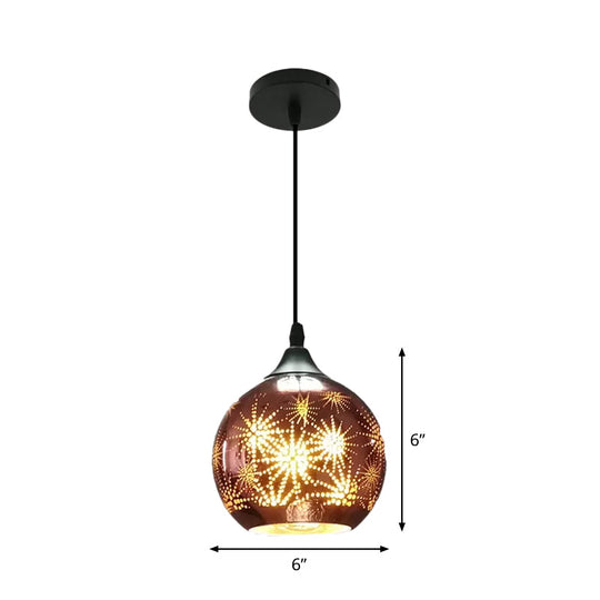 Modernist Firework Glass Globe Ceiling Light - Bronze Suspension Lighting For Corridor
