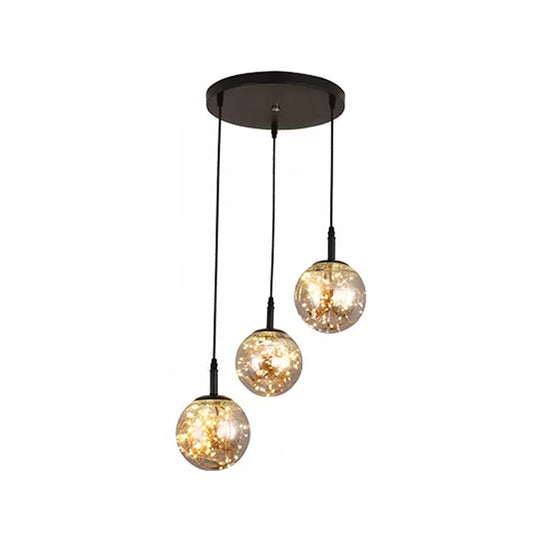Simplistic Glass Starry Pendant Light For Bedroom - Spherical Cluster Hanging Lamp Kit
