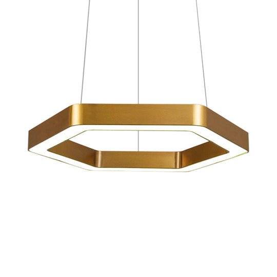Modern Hexagon Metal Suspension Lamp - 16/23.5 Wide Led Gold Pendant Light For Living Room A/B