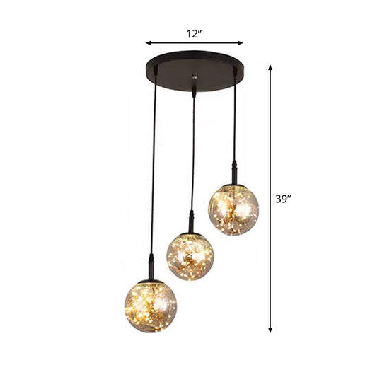 Suspension en verre pour chambre à coucher Simplicity : conception en grappe sphérique avec kit de lampe suspendue étoilée