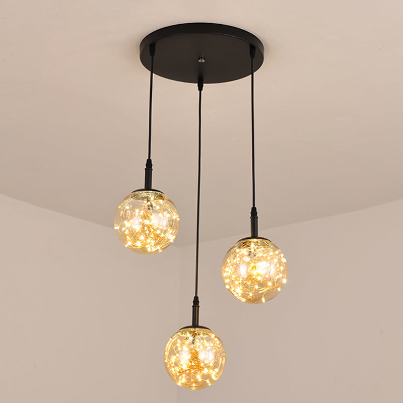 Simplistic Glass Starry Pendant Light For Bedroom - Spherical Cluster Hanging Lamp Kit