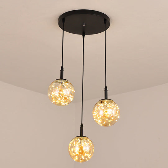 Simplistic Glass Starry Pendant Light For Bedroom - Spherical Cluster Hanging Lamp Kit