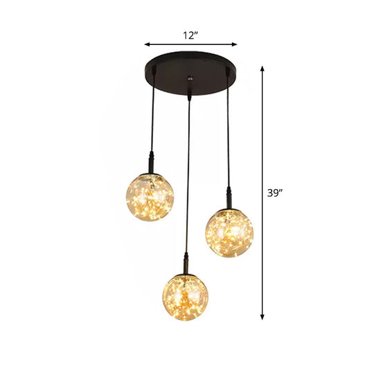 Simplistic Glass Starry Pendant Light For Bedroom - Spherical Cluster Hanging Lamp Kit