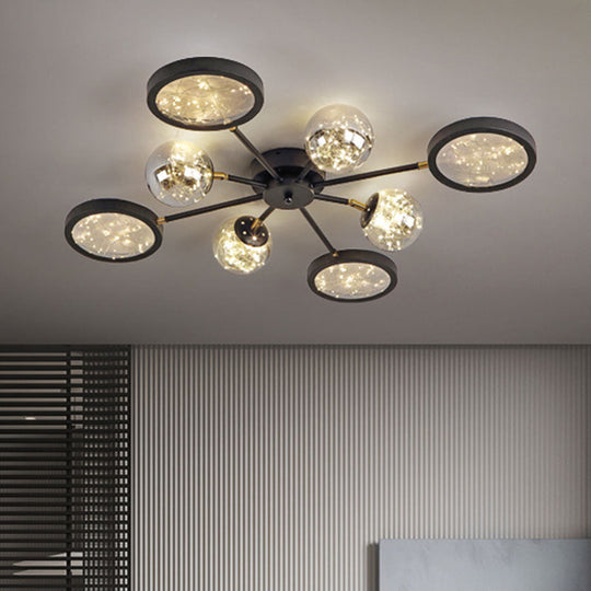 Plafonnier noir moderne avec verre ambré et guirlande lumineuse à l'intérieur