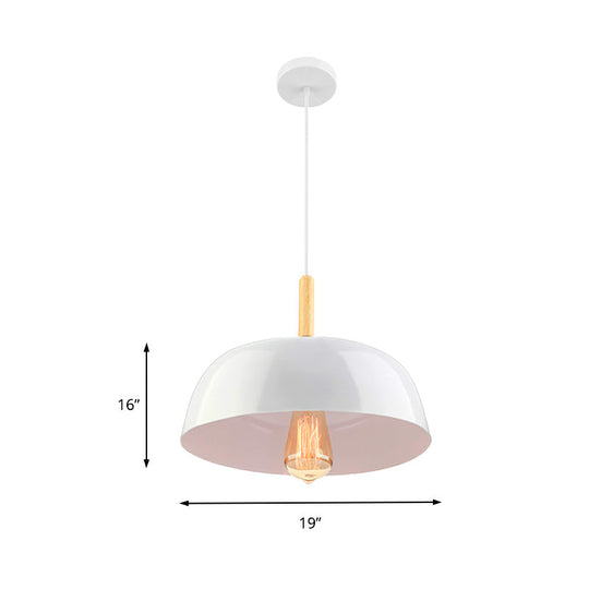 Metal Simple Style Bowl Ceiling Lamp - 1-Light Black/White Pendant Light For Dining Room 12.5/19