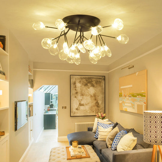 Plafonnier LED noir moderniste à encastrer, abat-jour en verre transparent, parfait pour le salon