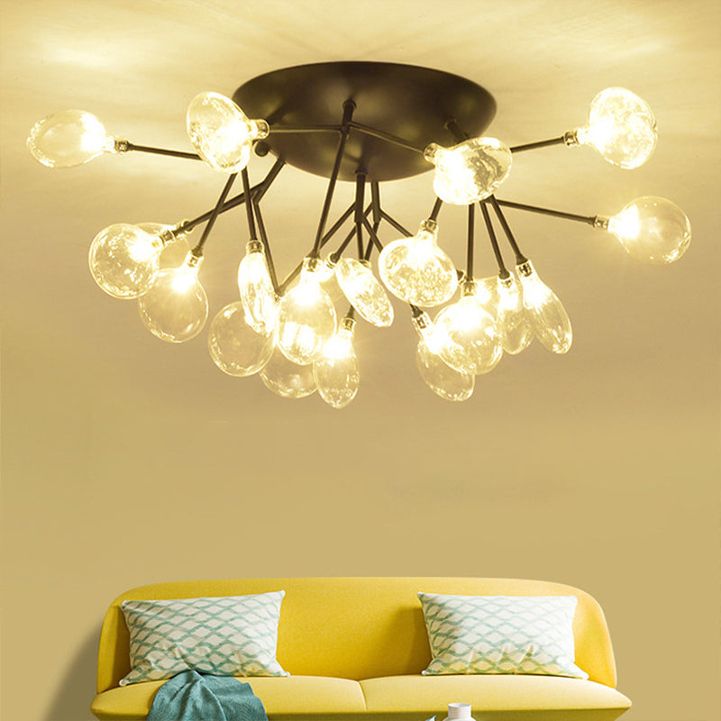 Plafonnier LED noir moderniste à encastrer, abat-jour en verre transparent, parfait pour le salon