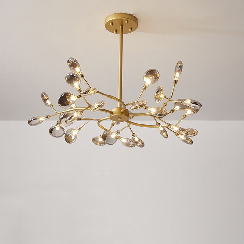 Gold Acrylic Leaf Chandelier With Modern Led Suspension - Perfect For Living Room