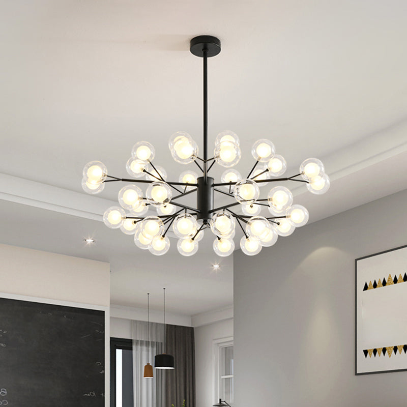 Minimalist Black LED Chandelier with Clear and Frosted Glass for Modo Dining Room