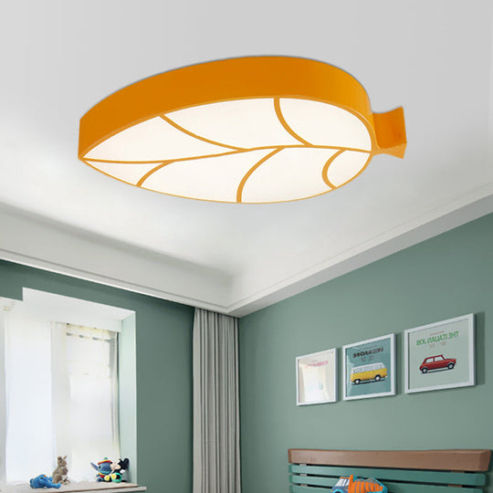 Kid's Leaf LED Ceiling Lamp - Cartoon Acrylic Metal Flush Mount Light