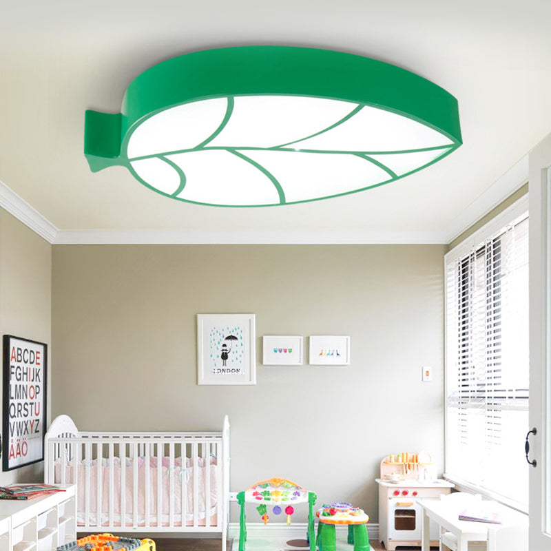 Kid's Leaf LED Ceiling Lamp - Cartoon Acrylic Metal Flush Mount Light