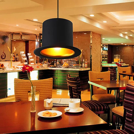 Modern Black Metal Hat Pendant Light For Dining Room - 1 6.5/7 Wide / 7