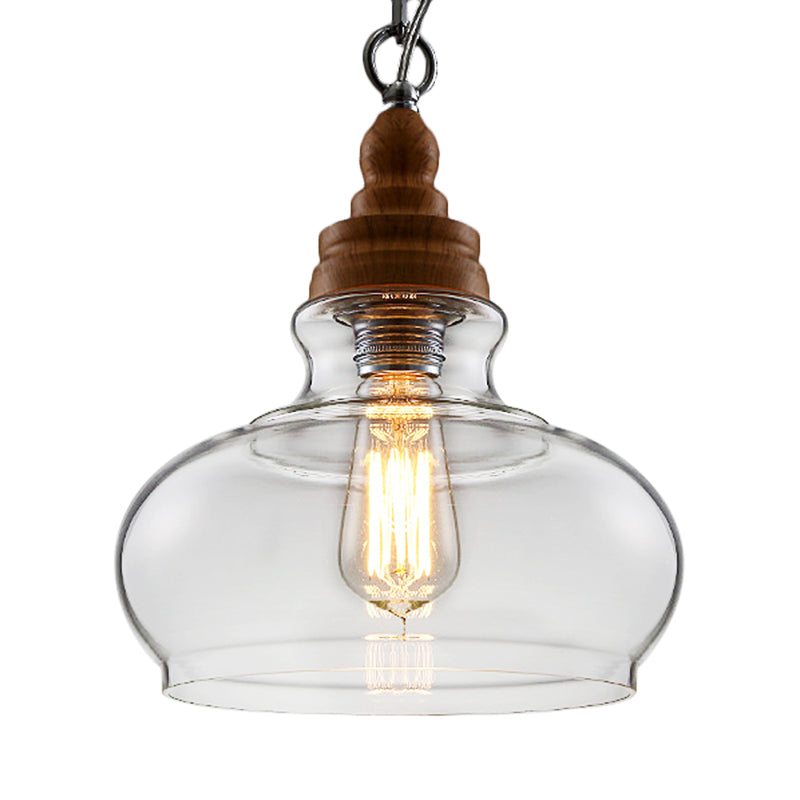 Clear Glass Pendant Lighting Modernist Ceiling Lamp for Restaurant - Globe/Bowl/Cone Design - 1 Light Brown - Includes Chain