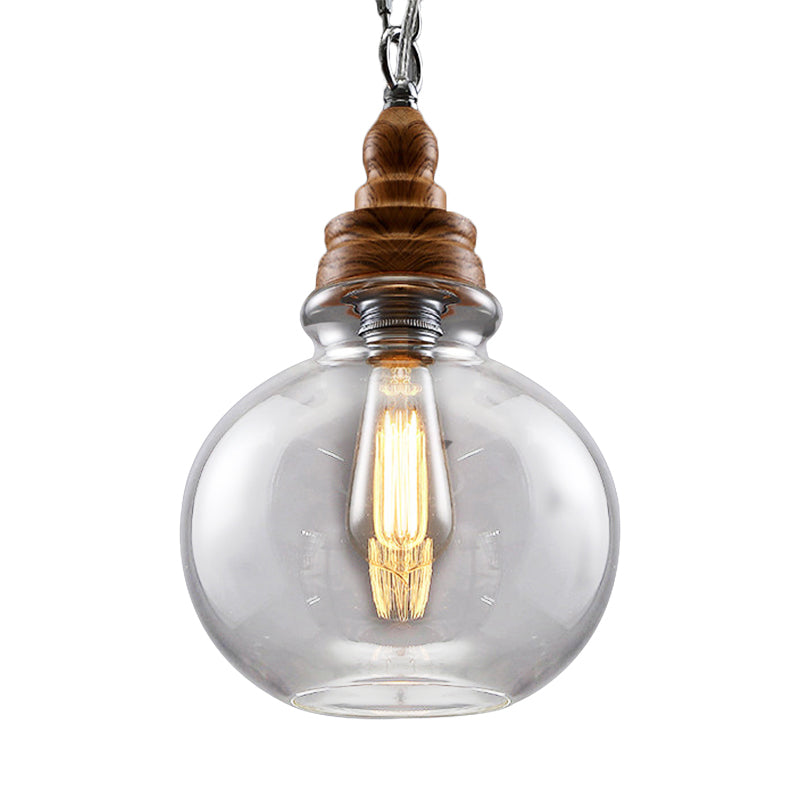 Clear Glass Pendant Lighting Modernist Ceiling Lamp for Restaurant - Globe/Bowl/Cone Design - 1 Light Brown - Includes Chain