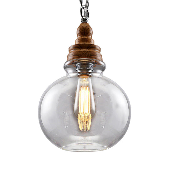 Clear Glass Pendant Lighting Modernist Ceiling Lamp for Restaurant - Globe/Bowl/Cone Design - 1 Light Brown - Includes Chain