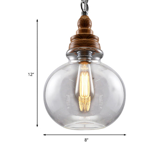 Clear Glass Pendant Lighting Modernist Ceiling Lamp for Restaurant - Globe/Bowl/Cone Design - 1 Light Brown - Includes Chain