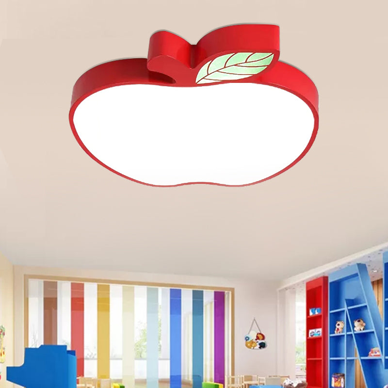 Apple Metal Ceiling Light with Leaf Design for Kids' Bedroom - Macaron Flush Mount