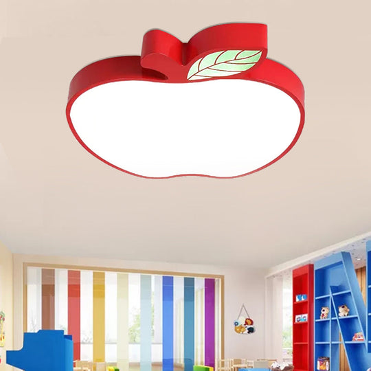 Apple Metal Ceiling Light with Leaf Design for Kids' Bedroom - Macaron Flush Mount